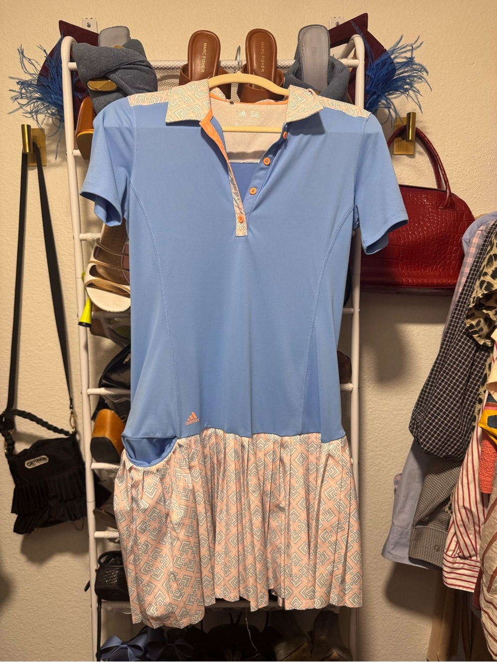 Adidas Light Blue Polo Tennis Dress with Peach Printed Skirt